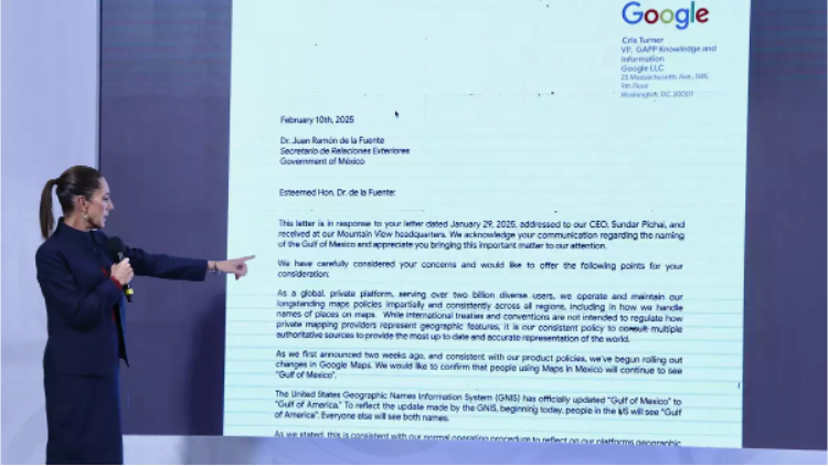 Sheinbaum a Google: Cambien ‘Golfo de América’ o enfrenten acciones legales