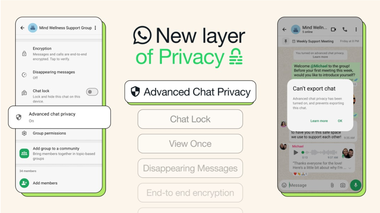 WhatsApp lanza “Privacidad Avanzada del Chat”: así puedes evitar que exporten o usen tus mensajes en IA
