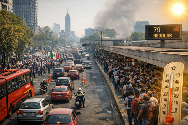 CDMX despierta entre marchas, tráfico y calor intenso